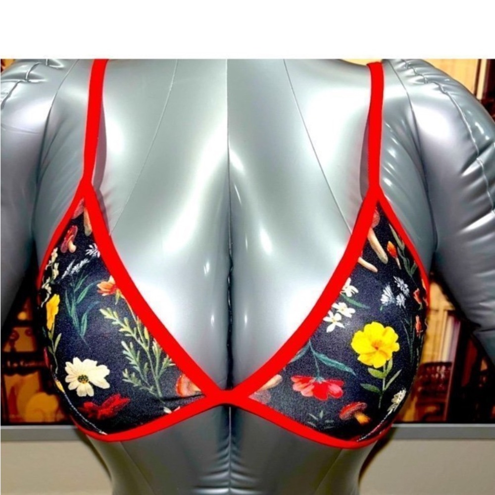 Floral Mesh Triangle Bra with Red Trim - Women Intimates - Picture 4 of 12